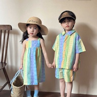 Children Summer Suits Boys Pure Cotton 2026 Baby Summer Clothes Fashionable Girls Dresses Sisters Si