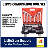 61PCS BOLT SOCKET AND COMBINATION WRENCH TOOL BOX SET