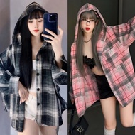 VV2- Beautiful quality SomiJacket, color coordinated plaid, long sleeve shirt, hood, pockets