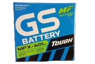 GS MFX60L (55B24L = 50 แอมป์) แบตเตอรี่พร้อมใช้ ไม่ต้องดูแลน้ำกลั่นบ่อย ขนาดยาว24 กว้าง12 สูง 23 cm.