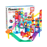 PicassoTiles 108 Pc 2-in-1 Magnetic Tile Marble Run and Racing Track Building Toy