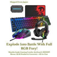 Mamba Snake Gaming Combo: Keyboard, 2400DPI Mouse, RGB Headset & Converter—All-in-One — from Japan