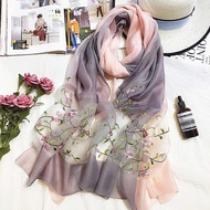 High-End Silk Embroidered Silk Scarf Gradient Mulberry Silk Embroidered Turban S