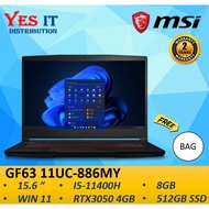 MSI Thin GF63 11UC-886MY 15.6" 144Hz Gaming Laptop (i5-11400H, 8GB, 512GB, RTX3050 4GB, W11, 2YW) Fr