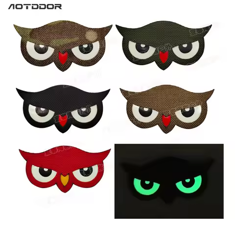 1pc PVC Owl head Owl eyes Reflective IR Patch Cat Eyes Tactical Military Army Biker Tags Fasteners E