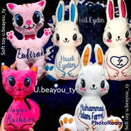 Handmade bunny sulam nama, soft toy, bantal peluk, bantal busuk sulam nama, Exclusive sulam nama mur