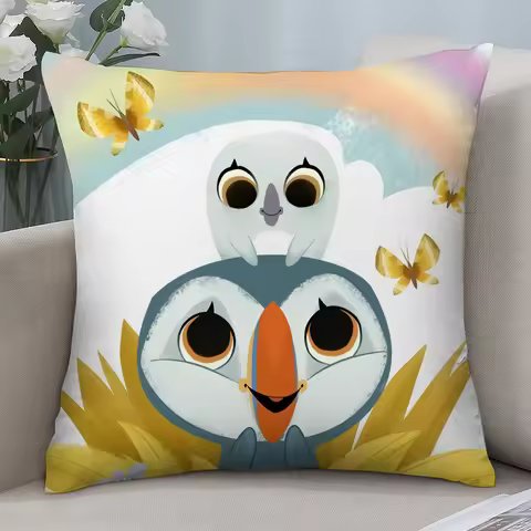 Puffin Rock P-Preschool Pillow Case 3D Print Polyester Fiber 45*45 cm Home Sofa Throw Pillow Cover D