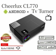 Projector 4000 Lumens Cheerlux CL770 Android TV Tuner 1080P Full HD FHD Multimedia Proyektor Projekt