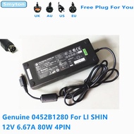 Original AC Adapter Charger For LI SHIN 12V 6.67A 80W 4PIN 0452B1280 0219B1280 LSE0111C1280 Power Su