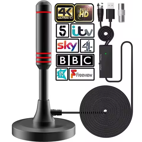 2025 Newest TV Antenna with Strong Magnetic Base 360° Long Range Reception TV Antenna Indoor TV Ante