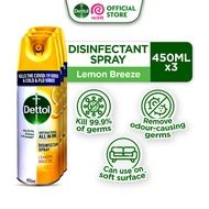 Bundle of 3 Dettol Antibacterial Disinfectant Spray Lemon Breeze 450ML