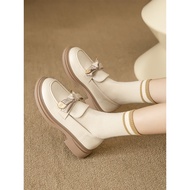 flat shoes loafer Agu Shideng Le Fuches tebal wanita 2025 kasut kulit wanita musim bunga baru gaya I