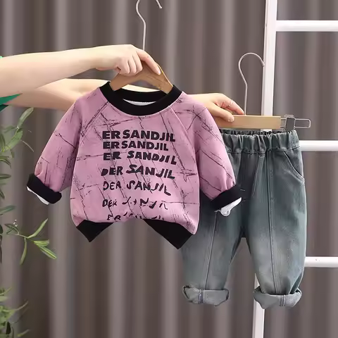Spring Autumn Children's Suit 2025 New 1-5T Baby Boy Clothes Fashion Letter Printed O-neck Long Slee