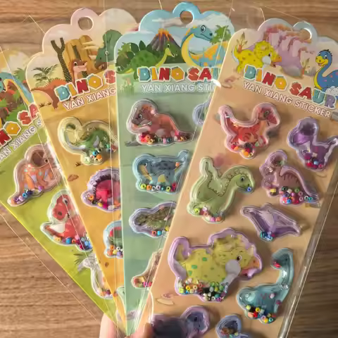 4Pack Dinosaur Shaker Stickers Interactive Sparkly Dino Decor Decals for Kids' Notebooks Stationery 