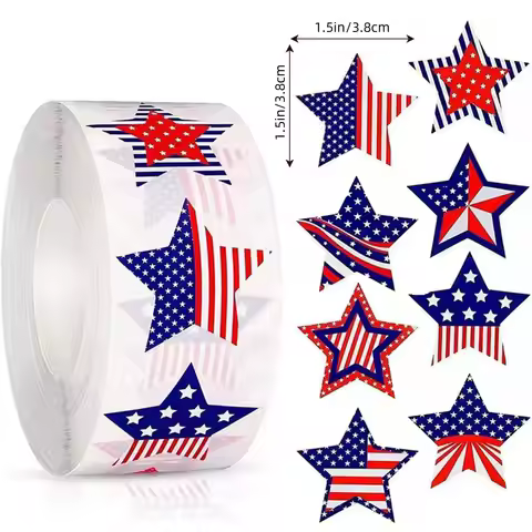Patriotic Label Star American Flag Stickers, 500 Pcs 1.5-inch, 4th of July & Memorial Day