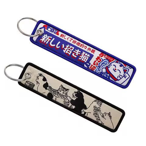 Lucky Cat Embroidery Key Fobs Cute Cat Keychain For Motorcycles Cars Key Ring Key Holder Key Tags Me