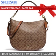 Coach Handbag With Gift Paper Bag Elle Hobo In Signature Canvas Khaki / Saddle Brown # F39527