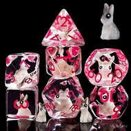 Bunny DND Animal Resin D&D Dice Set, 7pcs Polyhedral Dice (D4, D6, D8, D10, D12, D20, D%) for Dungeo
