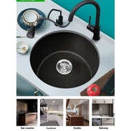 Quartz Stone Kitchen Round Black Sink Vegetable Washing Counter Basin Small Round Sink