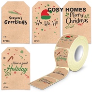 COSY HOMES 300pcs/Roll Merry Christmas Sticker Kraft Paper Handwritten Christmas Tree Elk Label Sticker Name Tags Xmas Stickers Gift Package Stickers