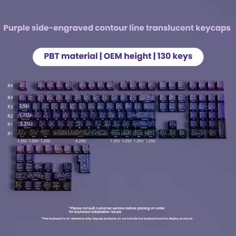134+ Keys Shine Through Keycaps Purple Topographic 4.0 Side-lit PBT Keycaps Cherry Profile for MX Sw