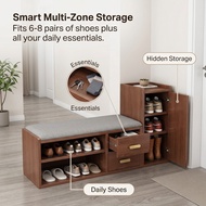 Heavy Duty Solid Wood Shoe Bench with Cushion Seat Entryway Storage Cabinet for HDB BTO