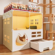 Luxury full-house cat home with a cat litter area, one bedroom, one living room, and one bathroom