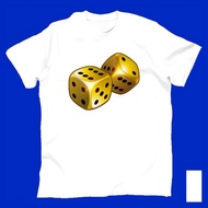 Unisex Men's and Women's T-shirts with 3D Dice Tri D Dimensions Gold Dice Picture