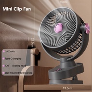 2400mAh Mini Clip Fan Portable USB Charging Clip Fan Strong Wind with Night Light Silent Fan 120 ° R