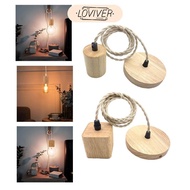 LOVIVER Rustic Pendant Lamp Holder with Vintage E27 Socket Wood Plastic Hanging Cord for Dining Tabl