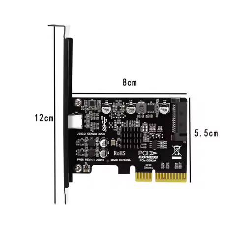 PCI Express PCIe to Type-C Expansion Card 4X USB 3.2 Gen2X2 20Gbps SATA Powered ASMedia ASM3242