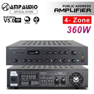 AmpAudio 360W Public Address Amplifier 4-Zone Selector With Bluetooth USB Amplifier
