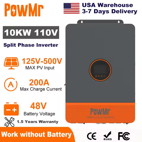 PowMr 10KW Split Phase Inverter 48V 110V 220V Hybrid Solar Inverter Dual MPPT Dual Output Off Grid w
