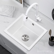 White Basin Square Countertop Sink for Washing Dishes, Quartz Island Single Sink, Small Undercounter