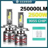CCZedo LED 4 Copper Pipes Headlight 2500W 250000LM Canbus Headlamp H1 H4 H7 11 9005 9006 9012 No Err