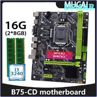 BFMNR MUCAI เมนบอร์ด B75 LGA 1155ชุดคิทกับ Intel Core I3 3240เครื่องประมวลผลซีพียูและ DDR3 16GB(2*8GB) หน่วยความจำ1600MHZ RAM คอมพิวเตอร์ส่วนบุคคล FDXJS