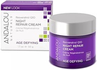 Andalou Naturals Resveratrol Q10 Night Repair Cream, For Dry Skin, Fine Lines &amp; Wrinkles, For Softer, Smoother, Younger Looking Skin, 1.7 Ounce
