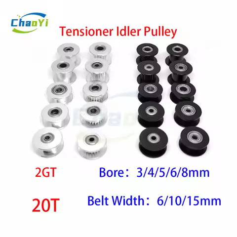 2GT 20 Teeth Tensioner Bore 3/4/5/6/8mm GT2 Idler Pulley For Belt Width 6/9/10/12/15mm 3D Printer Pa
