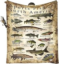 Fishing Blanket, Fishing Enthusiast's Blanket Gift, Sports Fish of North America Funny Blanket Fish 