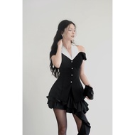 ÁO TRỄ VAI ĐEN PHỐI CỔ TRẮNG+ CHÂN VÁY ĐEN NGẮN XOẮN DÀI 1 BÊN ( CÓ TÁCH LẺ ÁO )  SIZE SML  HÀNG SẴN