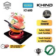 Khind Induction Cooker 2000W Dapur Elektrik [Free Stainless Steel Pot with Cover] IC1600