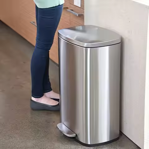 30L/50L Stainless Steel Step Trash Can Pedal Garbage Bin for Kitchen Office Home Silent Storage Bins