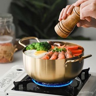 Korean stainless steel soup pot ramen pot red instant noodle pot seafood double ear flat pot hot pot EN5I