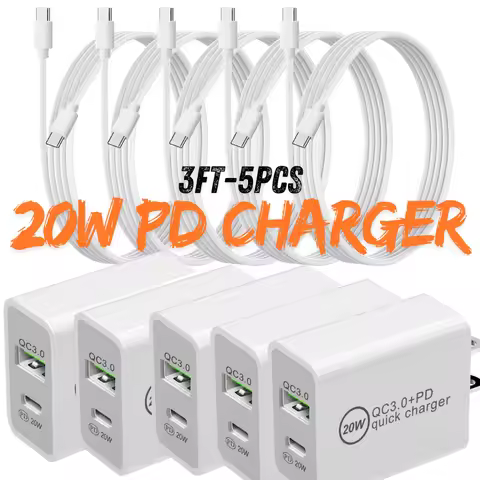 5X 20W QC 3.0 Fast Charger USB C Type C 3FT/ 1M Cable For iPhone 15 Pro Plus Android Samsung