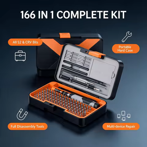 166 in 1 Precision Screwdriver Set Magnetic Repair Tool Kit with Pry Bars Tweezers for iPhone Laptop