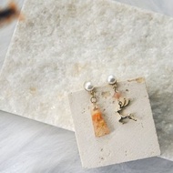 【奔馳的鹿】乾燥花-滿天星/耳環/耳夾/銀針/垂墜/鹿/橘
