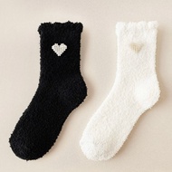 Black White Heart Love Furry Socks Set