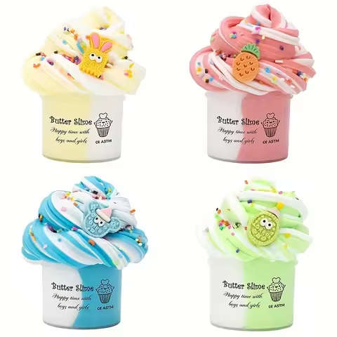 2.37oz Fluffy Two-Tone Butter Slime Set Super Soft Stretchy And DIY Non-sticky Cake Scented Toys Cla