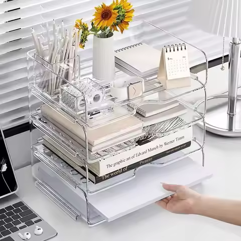 A4 Transparent Magazine File Organizer - Stackable Desktop Book Shelf Fashion Paper Rack Transparent