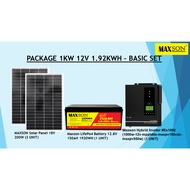 MAXSON PACKAGE 1KW 12V 1.92KWH - BASIC SET SOLAR SISTEM ( HYBRID INVETER 200W 18V SOLAR PANEL)